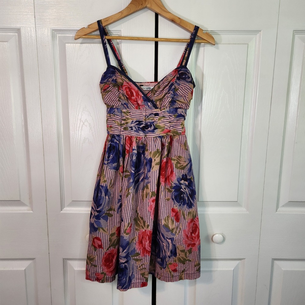 Formula Joven Floral Stripe Cotton Sundress Pink Blue Size‎ 36/6/SM Cottagecore